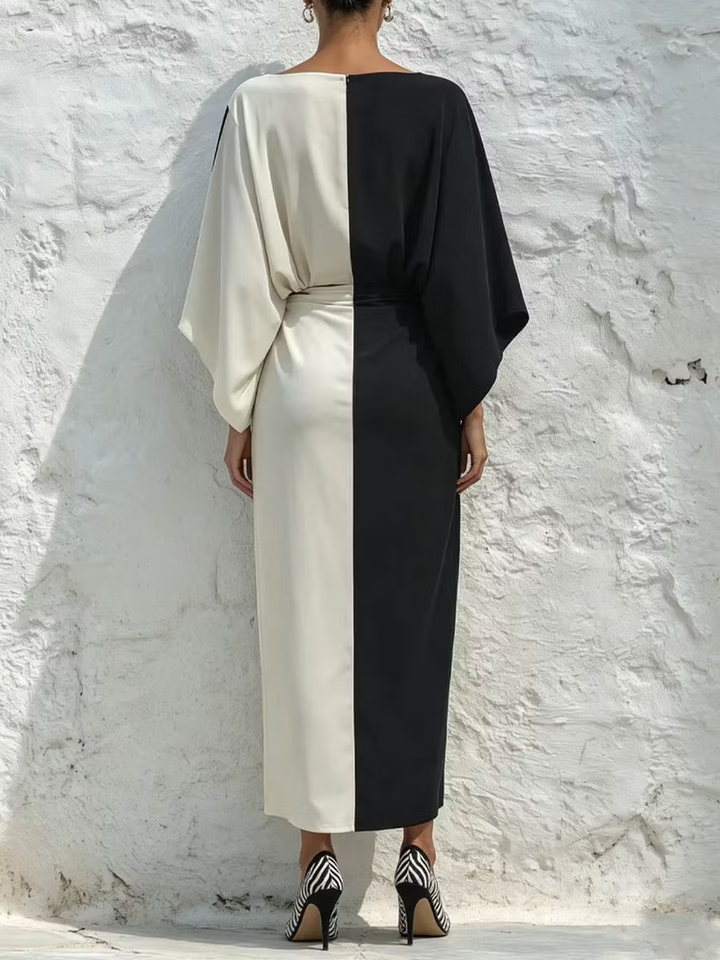 Conjunto de Dos Piezas con Top y Falda Midi en Contraste Blanco y Negro