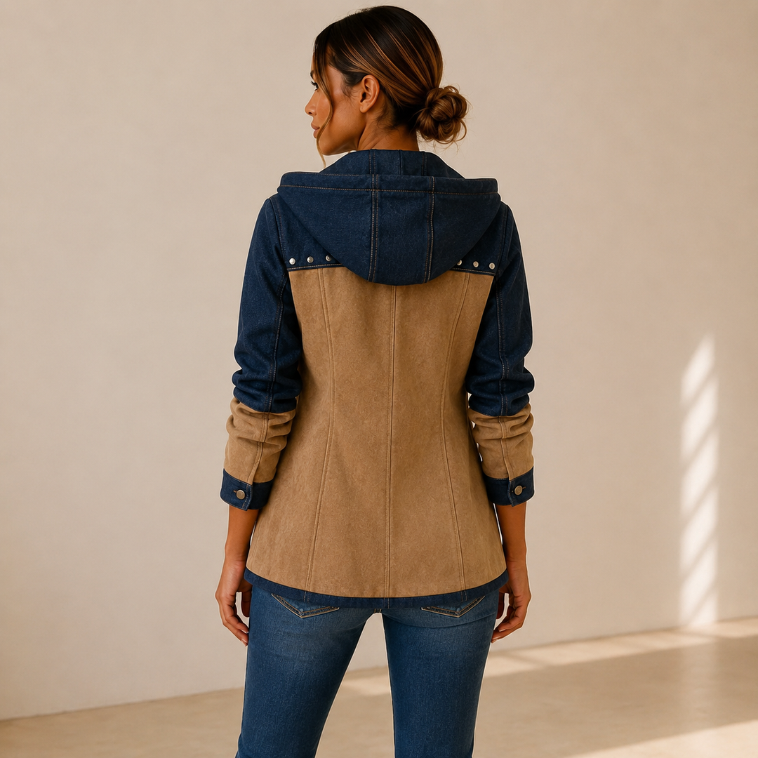 Adriana | Chaqueta con Capucha en Marino y Camel