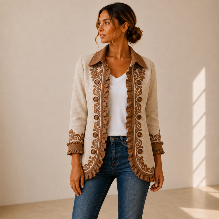 Almudena | Chaqueta Floral Bordada con Volantes