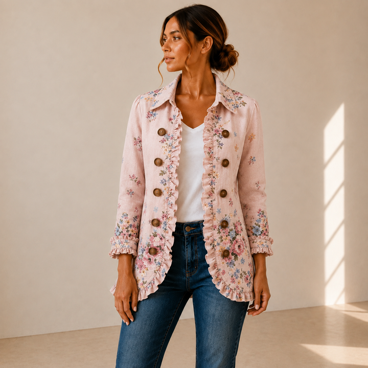 Araceli | Chaqueta Floral con Volantes y Botones
