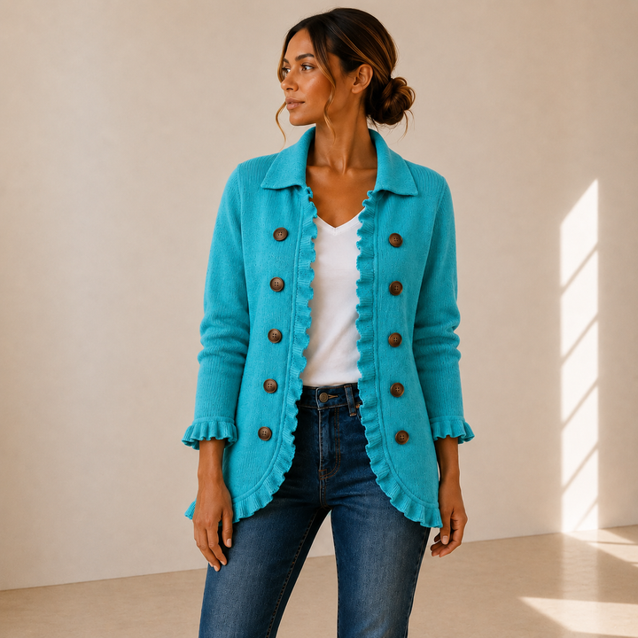 Maribel | Chaqueta de Punto Turquesa con Volantes
