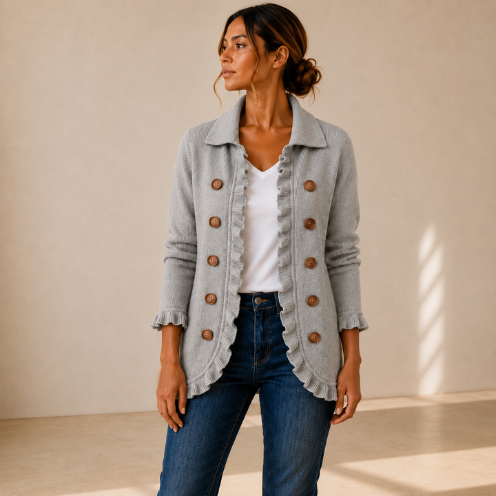 Eloísa | Chaqueta de Punto Gris Jaspeado con Volantes