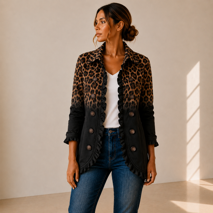 Sabina | Chaqueta Blazer Leopardo Negro con Volantes