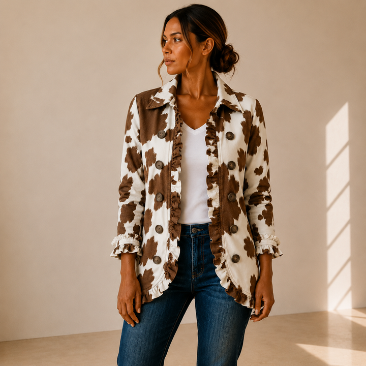 Manuela | Chaqueta Estampado Vaca con Volantes