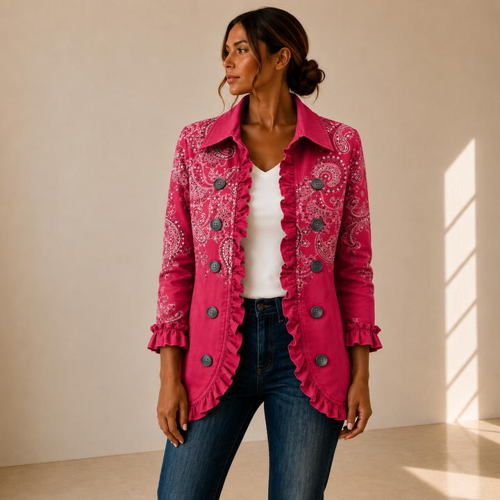 Adoración | Chaqueta Cachemira Rosa con Volantes