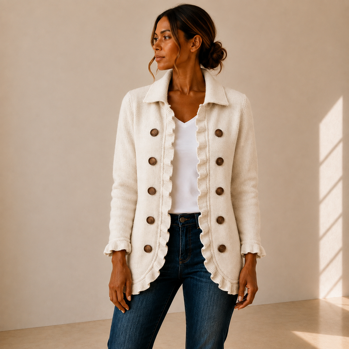 Adelina | Chaqueta de Punto Marfil con Volantes