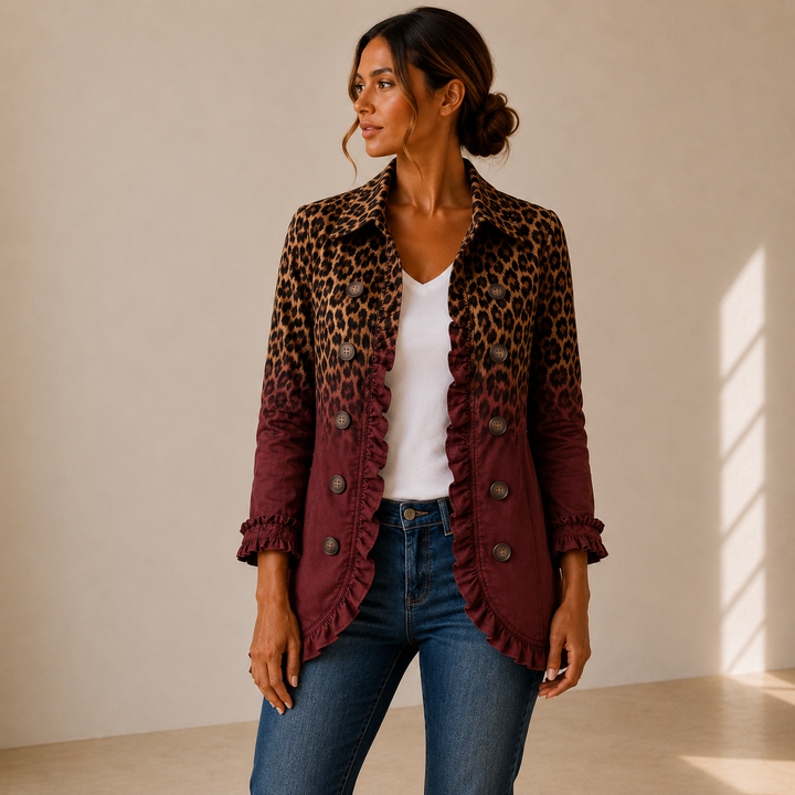 Tomasa | Chaqueta Blazer Leopardo Vino con Volantes