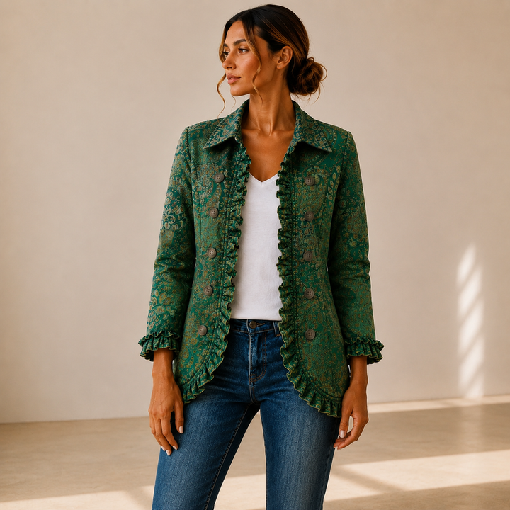 Jacinta | Chaqueta Cachemira Verde con Volantes