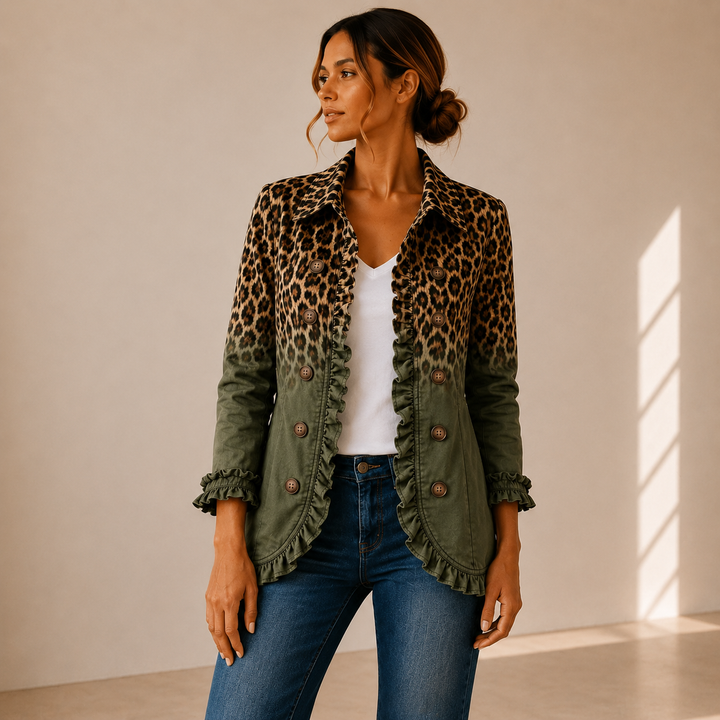 Ramona | Chaqueta Blazer Leopardo Verde con Volantes