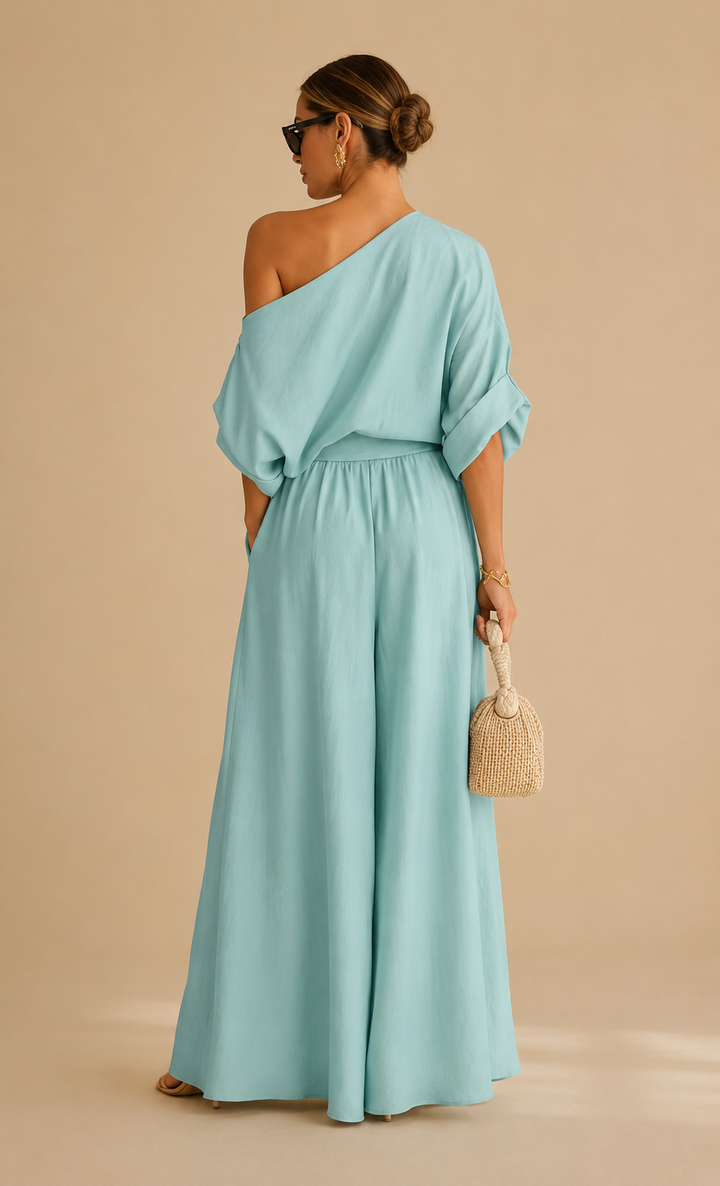 Lisa | Off-shoulder-toppi ja istuvat housut