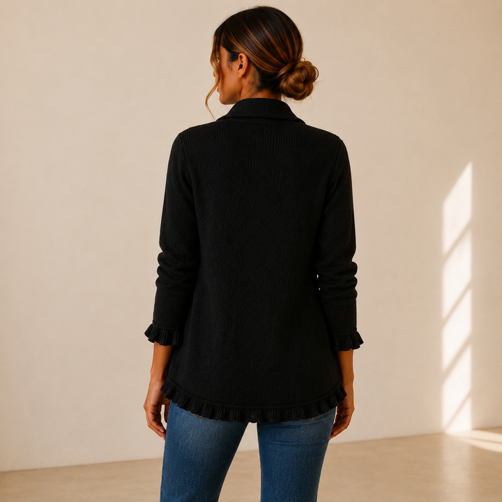 Camila | Chaqueta de Punto Negro con Volantes