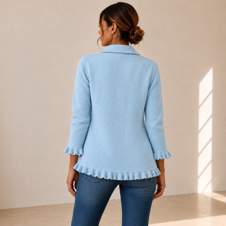 Cecilia | Chaqueta de Punto Azul Empolvado con Volantes