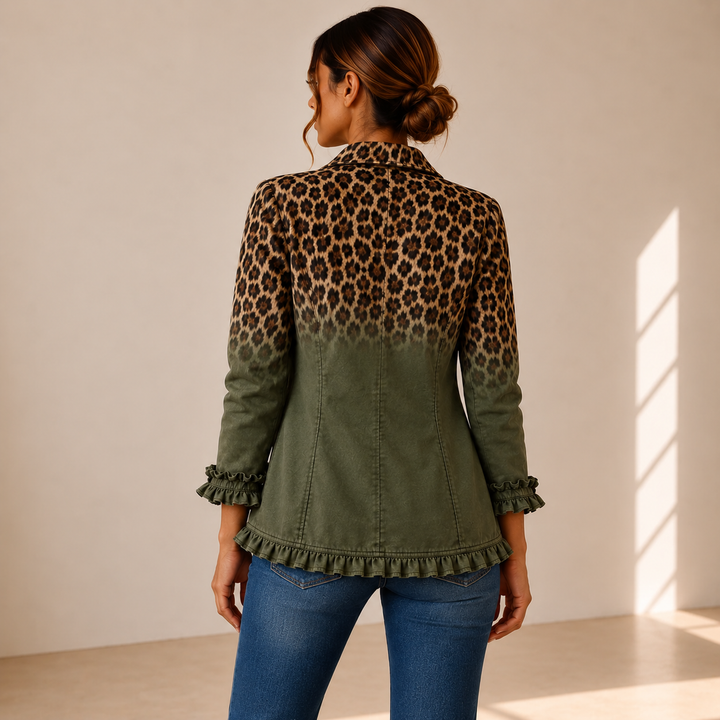 Ramona | Chaqueta Blazer Leopardo Verde con Volantes