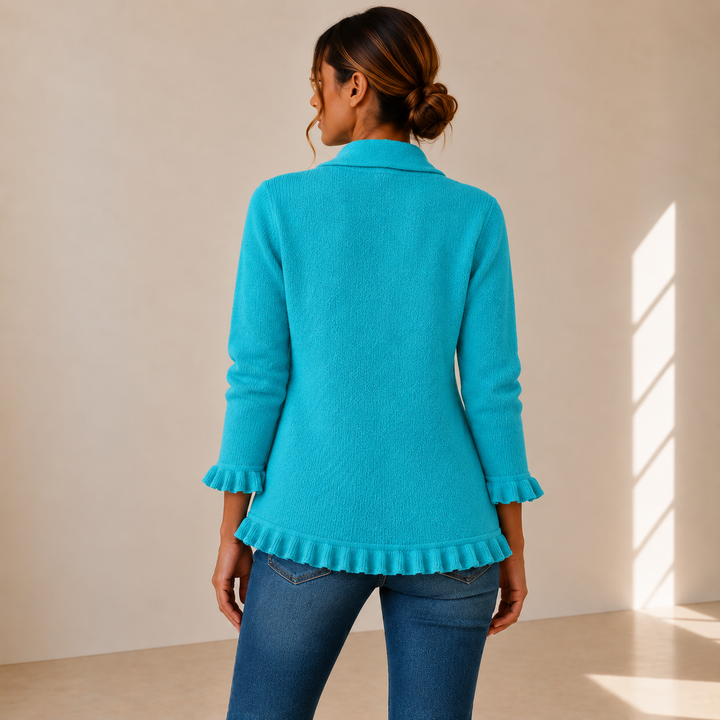 Maribel | Chaqueta de Punto Turquesa con Volantes