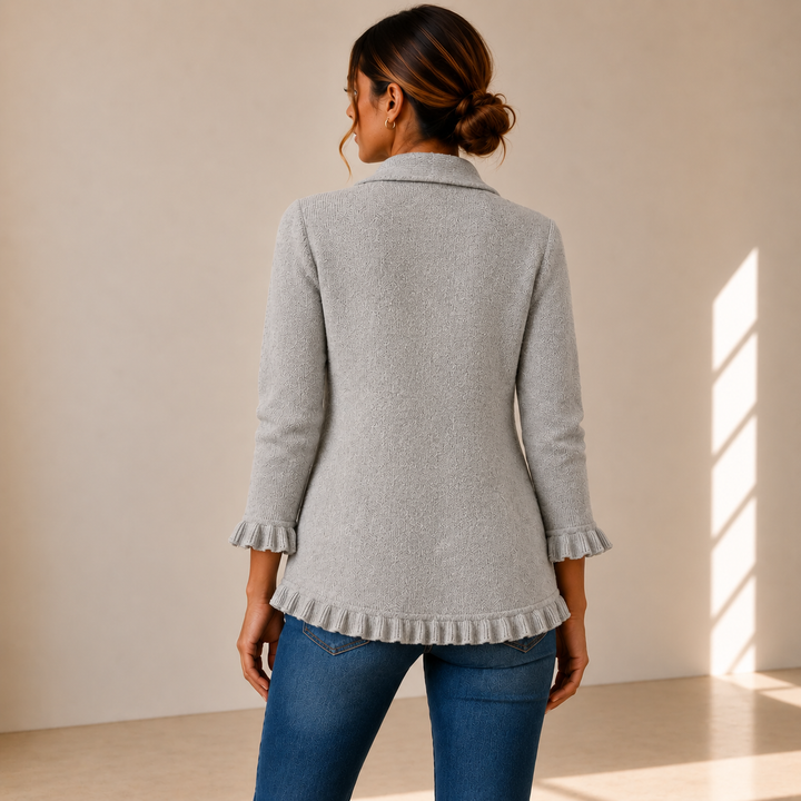Eloísa | Chaqueta de Punto Gris Jaspeado con Volantes