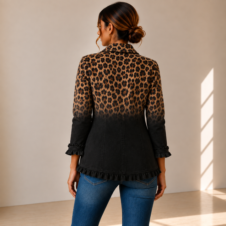 Sabina | Chaqueta Blazer Leopardo Negro con Volantes