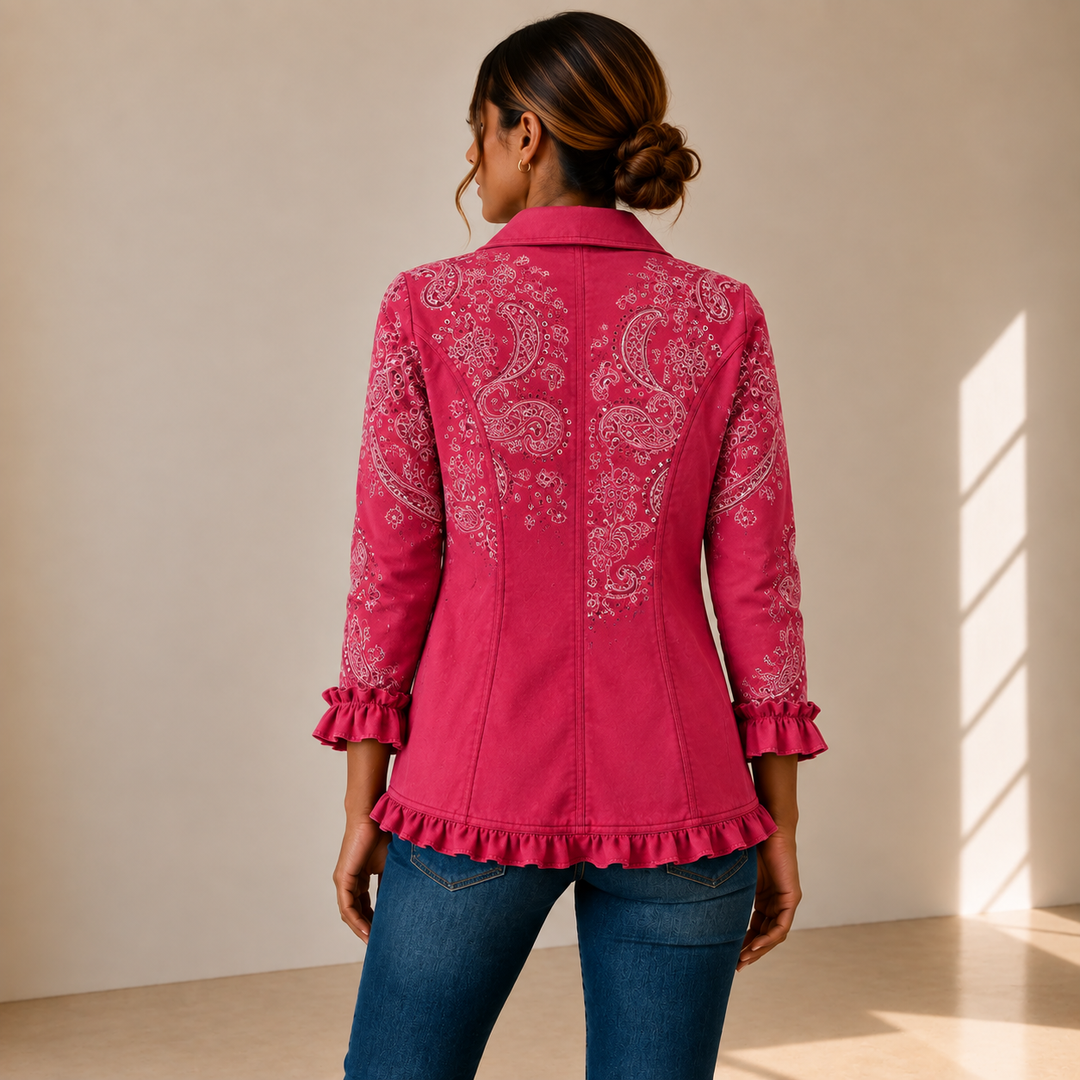 Adoración | Chaqueta Cachemira Rosa con Volantes
