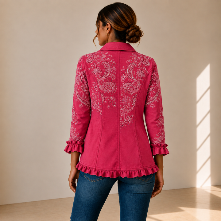 Adoración | Chaqueta Cachemira Rosa con Volantes