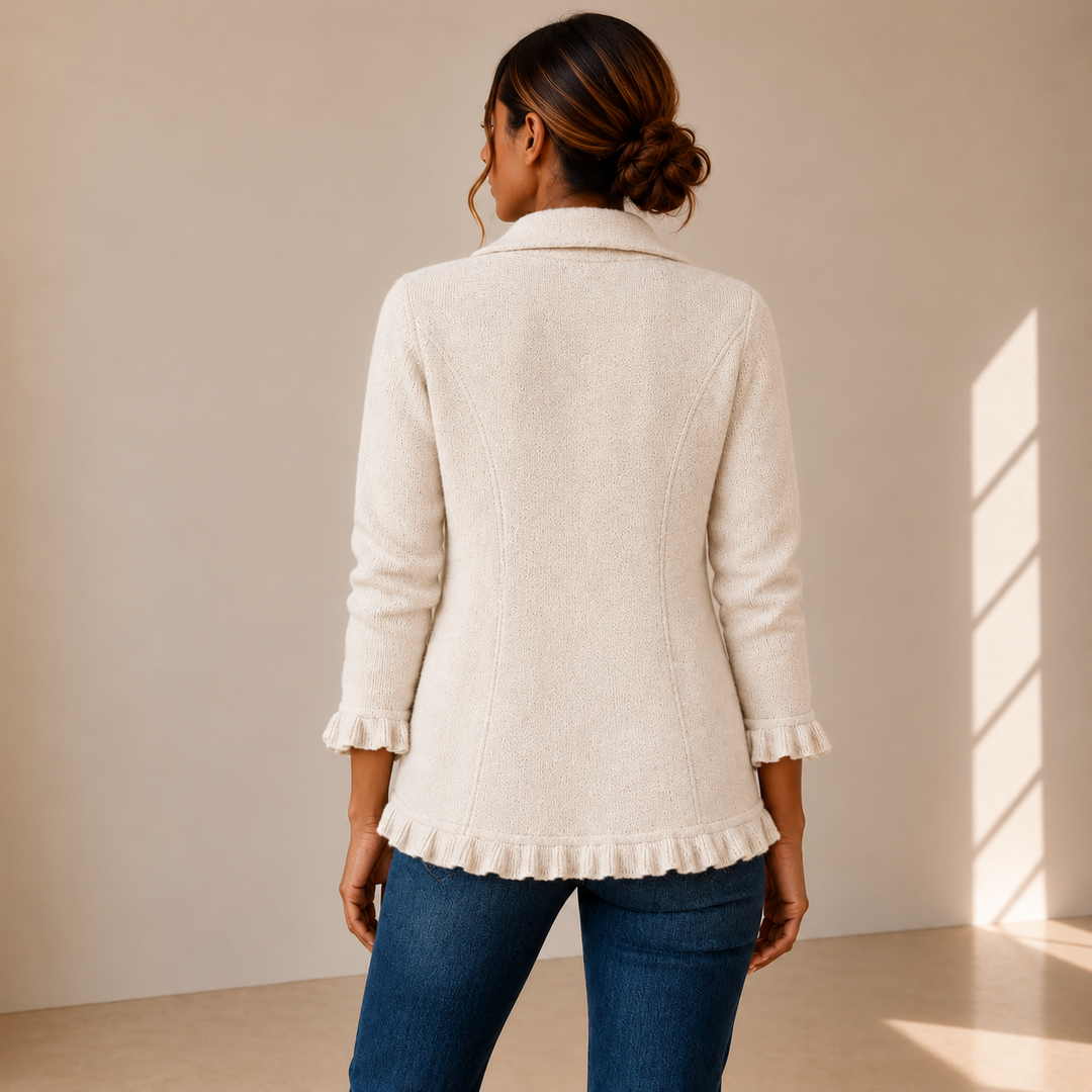 Adelina | Chaqueta de Punto Marfil con Volantes