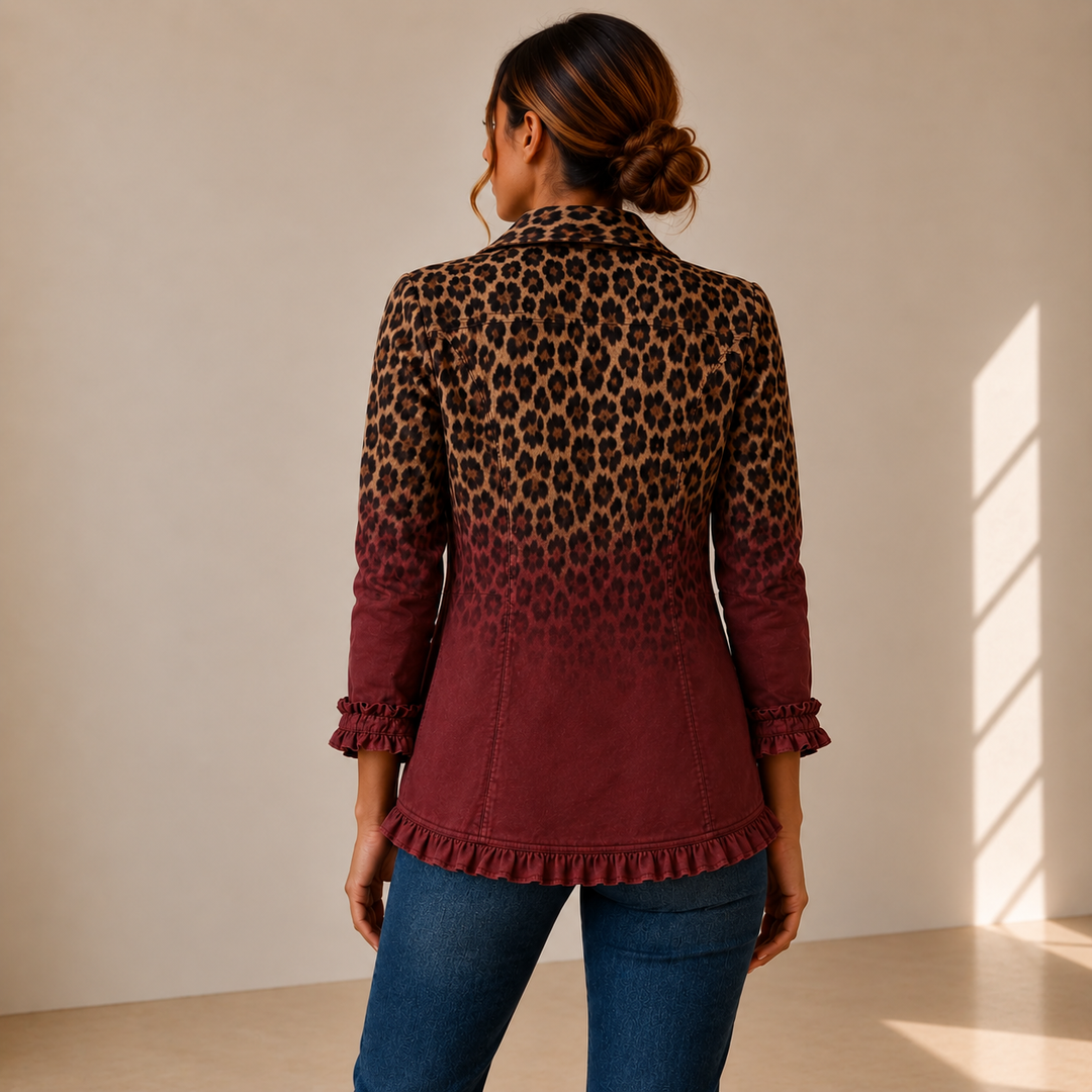 Tomasa | Chaqueta Blazer Leopardo Vino con Volantes