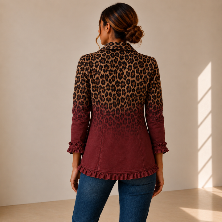 Tomasa | Chaqueta Blazer Leopardo Vino con Volantes