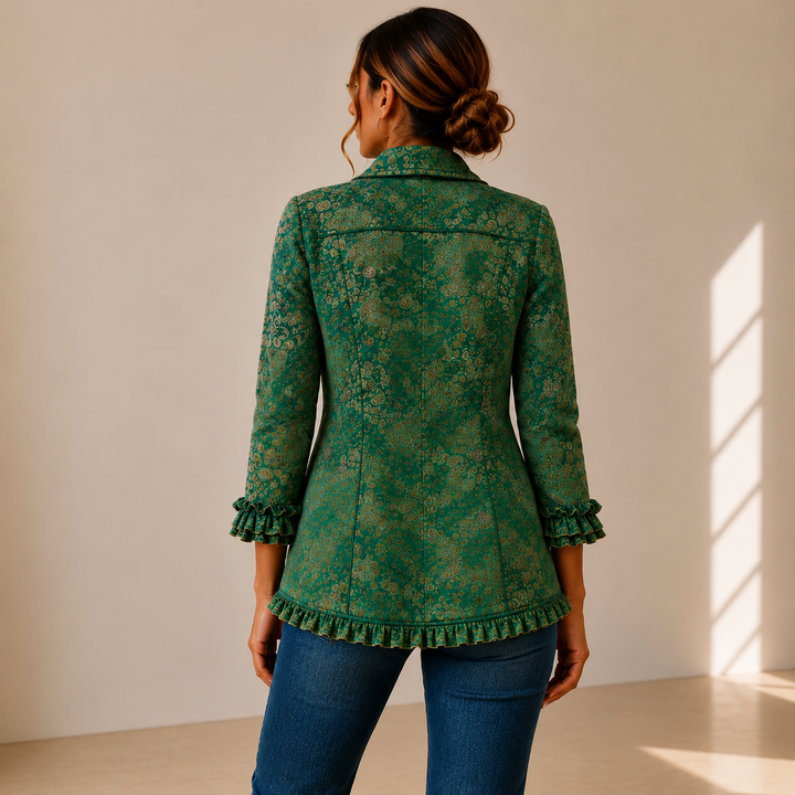 Jacinta | Chaqueta Cachemira Verde con Volantes