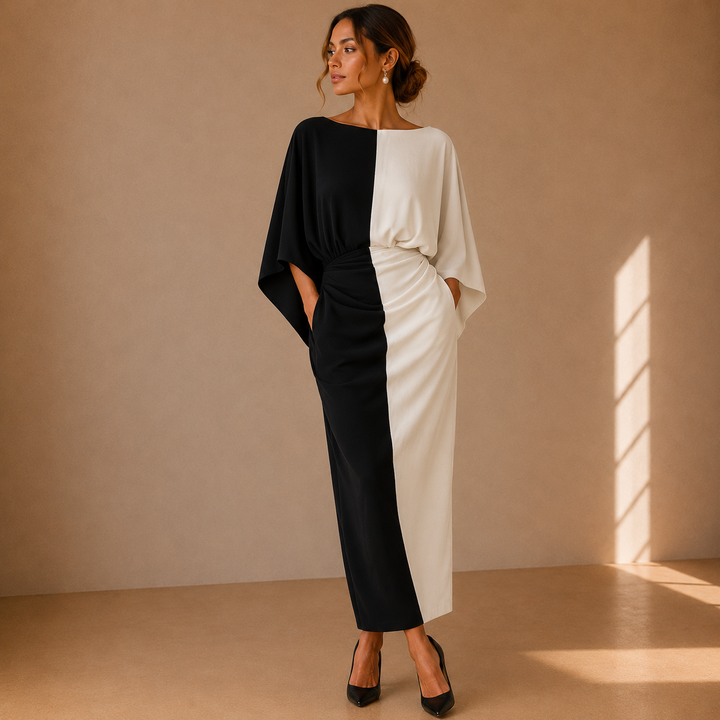 Conjunto de Dos Piezas con Top y Falda Midi en Contraste Blanco y Negro