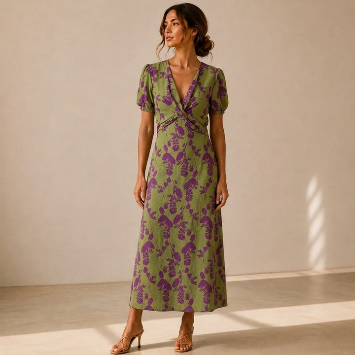 Ernestina™ | Vestido Largo Floral Verde
