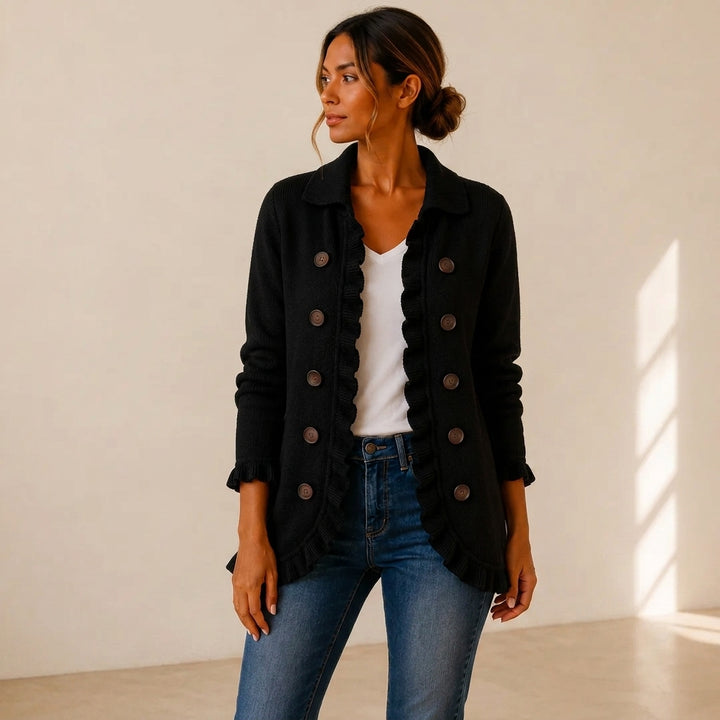 Camila | Chaqueta de Punto Negro con Volantes