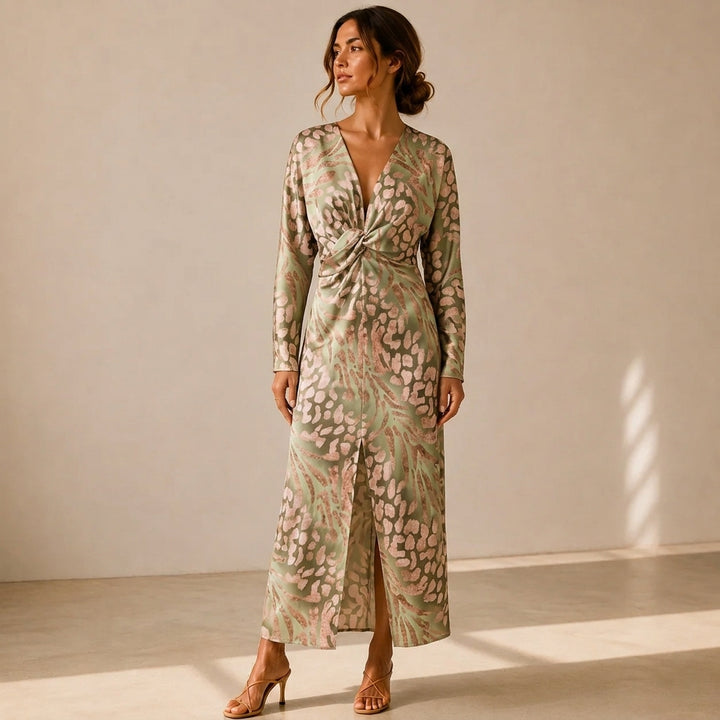 Higinia™ | Vestido Midi Estampado Tonos Cobre