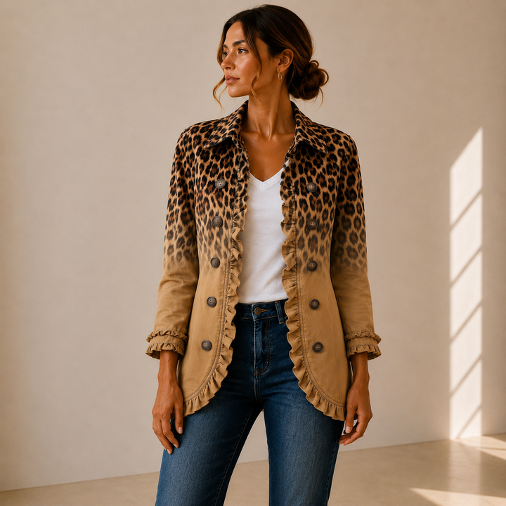 Reyes | Chaqueta Blazer Leopardo Ocre con Volantes